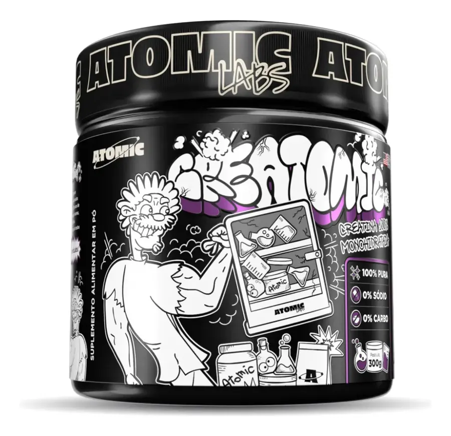 Embalagem de Creatina 100% Pura Monohidratada Creatomic Rende doses