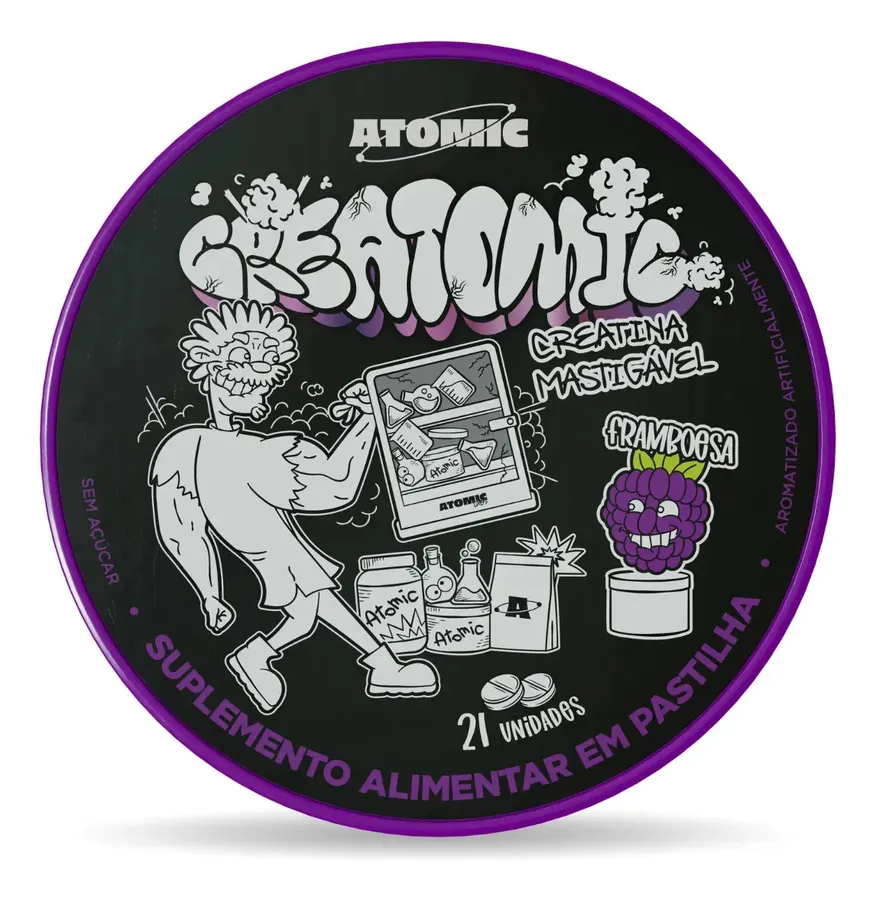 Embalagem de Creatomic Creatina em pastilhas mastigável