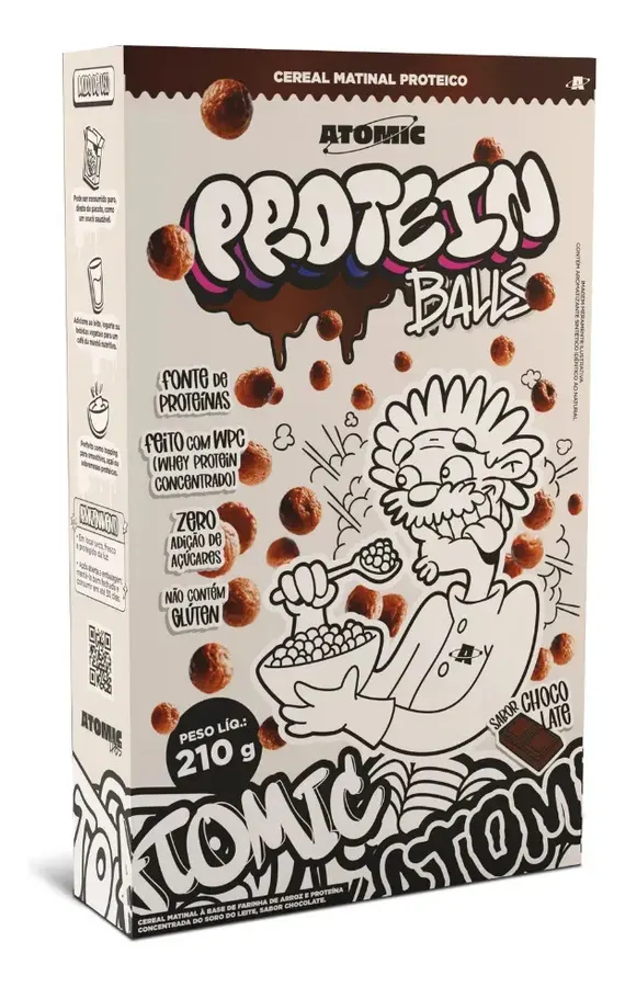 Embalagem de Protein Balls Cereal Proteico Whey Protein, Zero adição açúcar e Zero Glúten