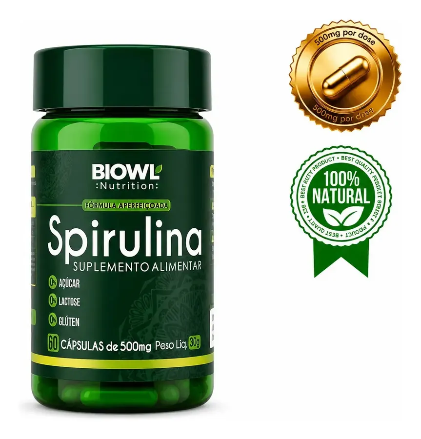 Embalagem de Spirulina Cápsulas Energia, Imunidade e Proteína Vegetal