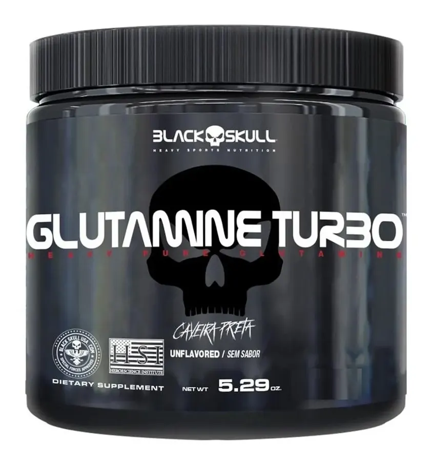 Embalagem de Glutamina Turbo Caveira Preta