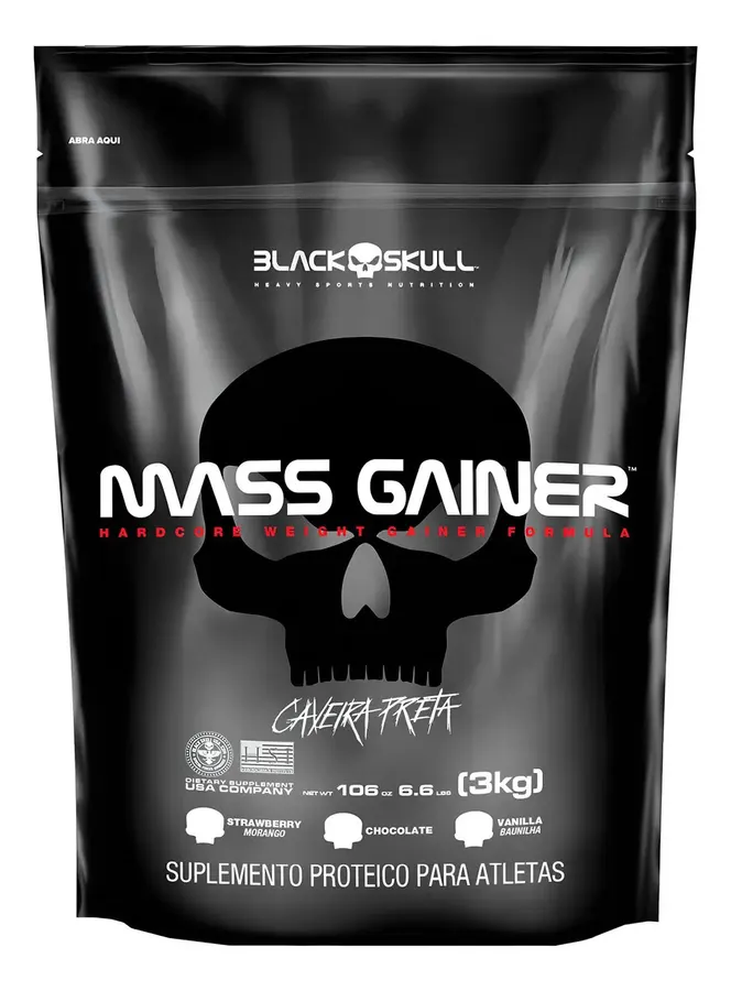 Embalagem de Hipercalorico Mass Gainer Caveira Preta