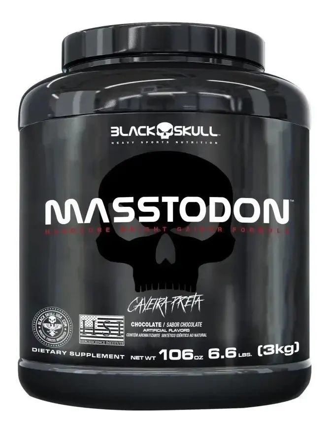 Embalagem de Masstodon Massa Hipercalórico Caveira Preta