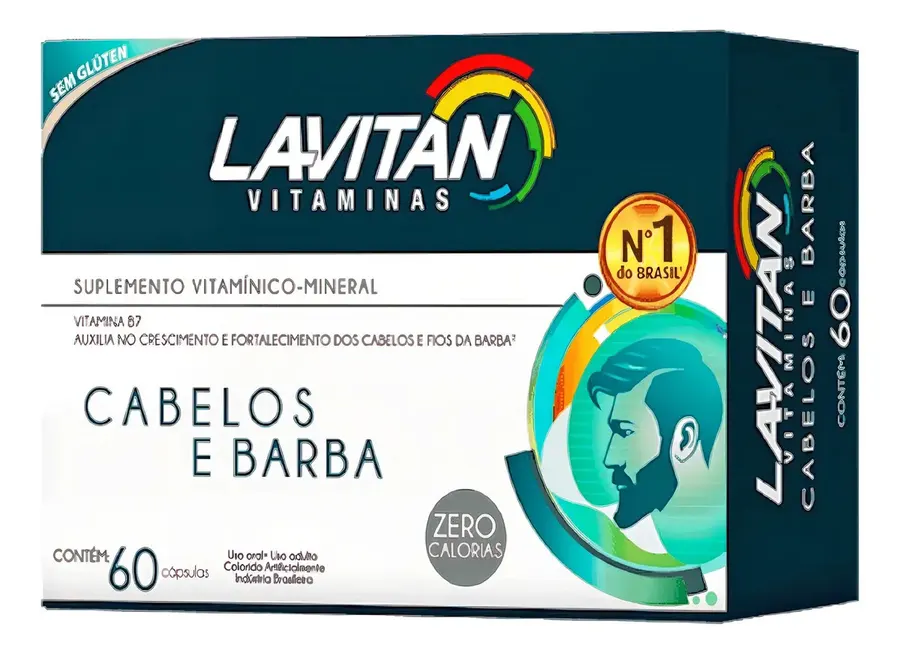 Embalagem de Vitaminas E Minerais Cabelo e Barba Homem Lavitan caps