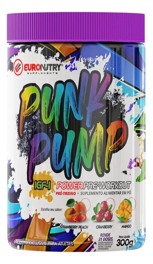 Embalagem de Pre Treino Punk Pump Cranberry Pump Intenso Cafeina Performance Maxima