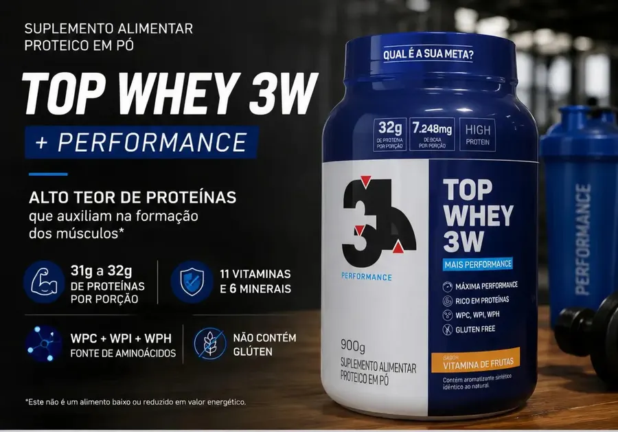 Embalagem de Top Whey 3W + Performance