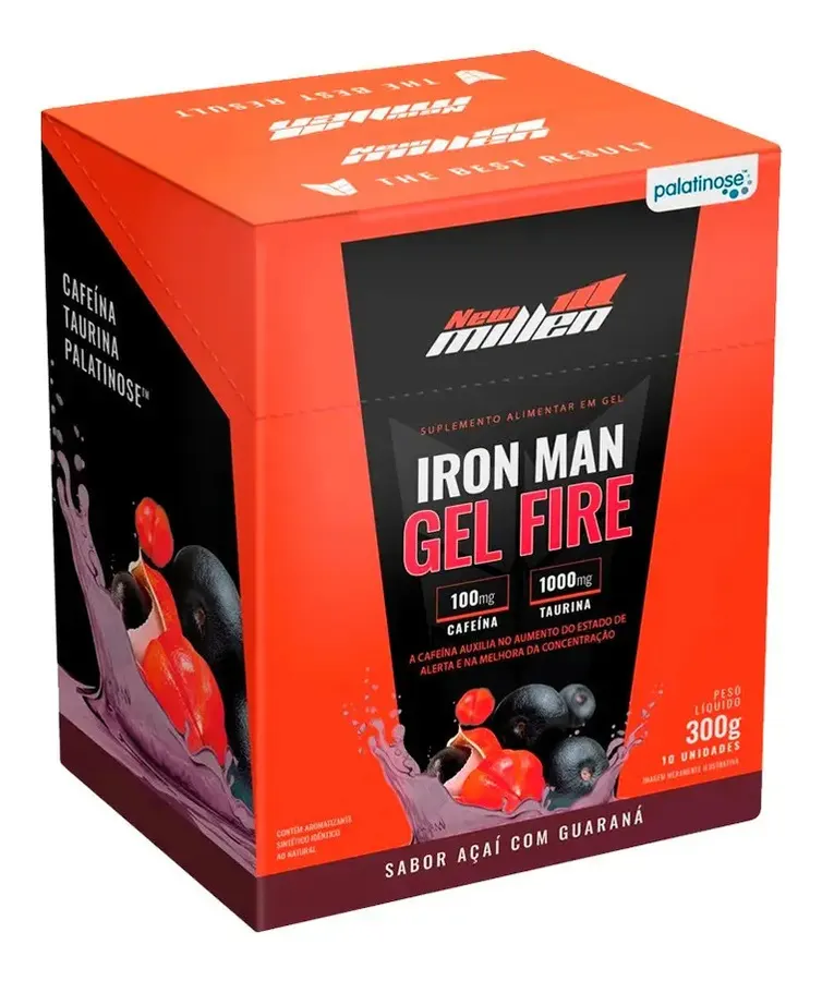 Embalagem de Iron Man Gel Fire c/ Cafeina Sachês c/