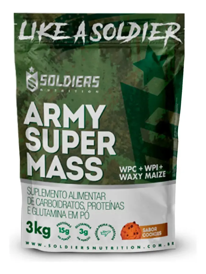 Embalagem de Whey Hipercalórico Army Super Mass 100% Importado Proteína Muscular